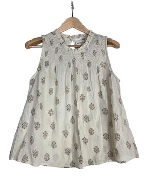 Indi & Cold San Sebastian Smocked Yoke Floral Sleeveless Blouse keyhole back